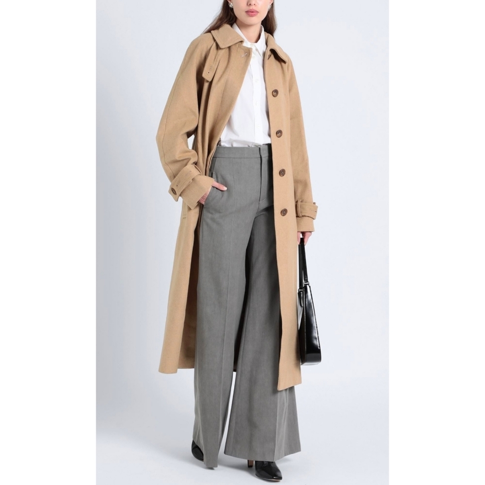 Topshop Button Front Belted Longline Trench Coat Size XSmall 0-2 In Camel NWT